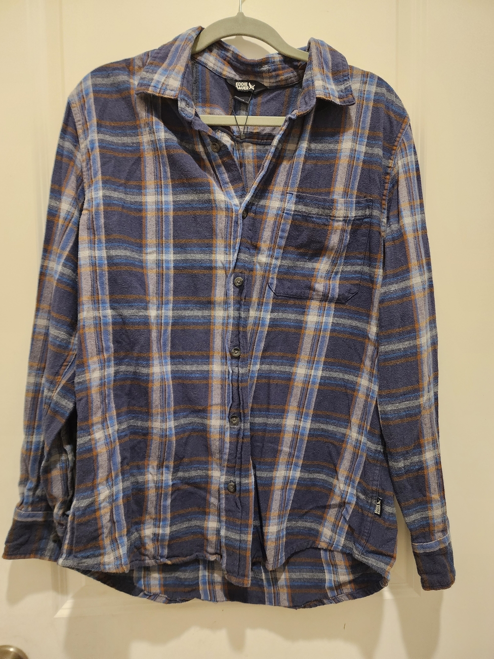 Eddie Bauer Blue and Brown Plaid Button-Down Shirt Size Large NWOT